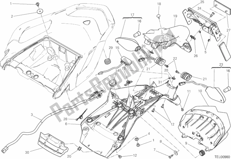 Todas as partes de Suporte Da Placa Da Matrícula - Luz Traseira do Ducati Multistrada 1200 S Touring USA 2017